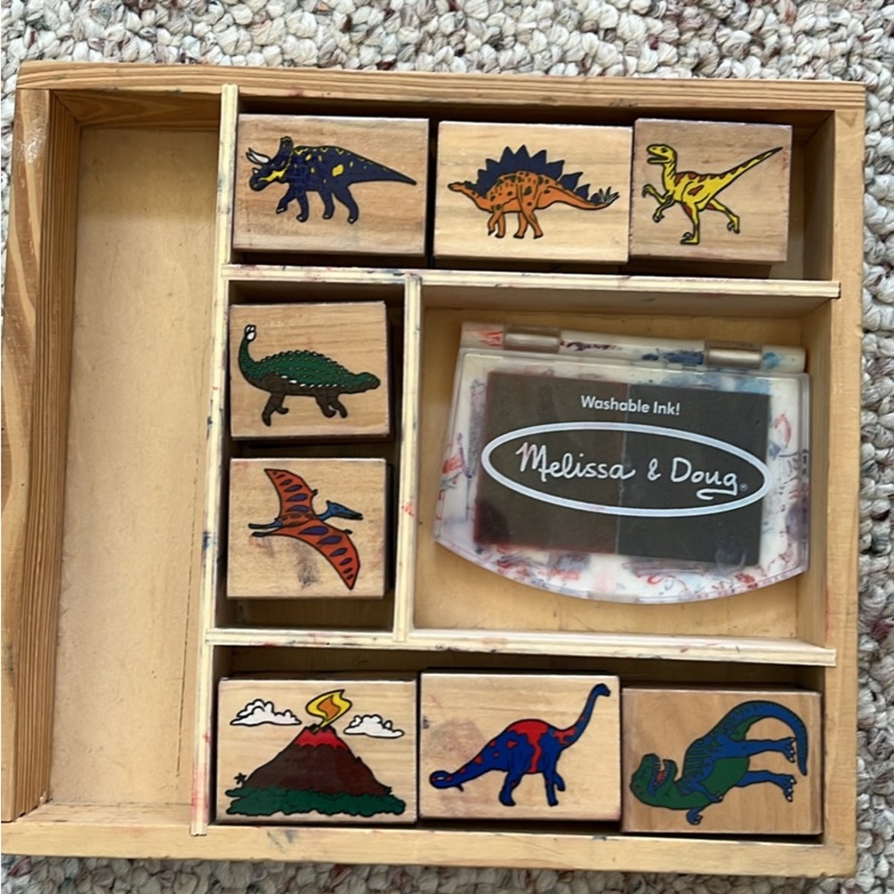 Melissa & Doug Dinosaur Wooden Stamp Set - Multicolor